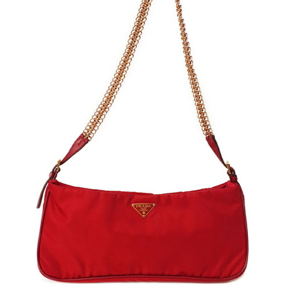 Prada Tessuto red chain shoulder bag